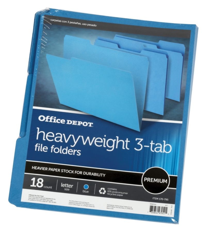 slide 2 of 2, Office Depot Brand Heavy-Duty File Folders, 3/4'' Expansion, Letter Size, Blue, Pack Of 18 Folders, 18 ct