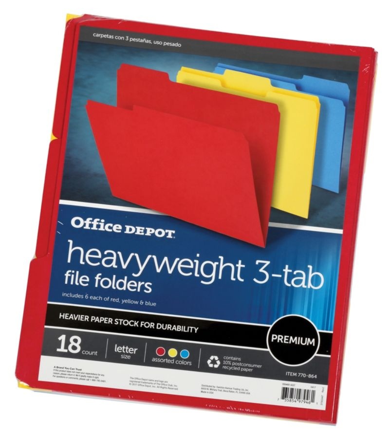 slide 3 of 3, Office Depot Heavy-Duty Top-Tab File Folders, 3/4'' Expansion, 8-1/2'' X 11'', Letter Size, Assorted, Pack Of 18 Folders, 18 ct