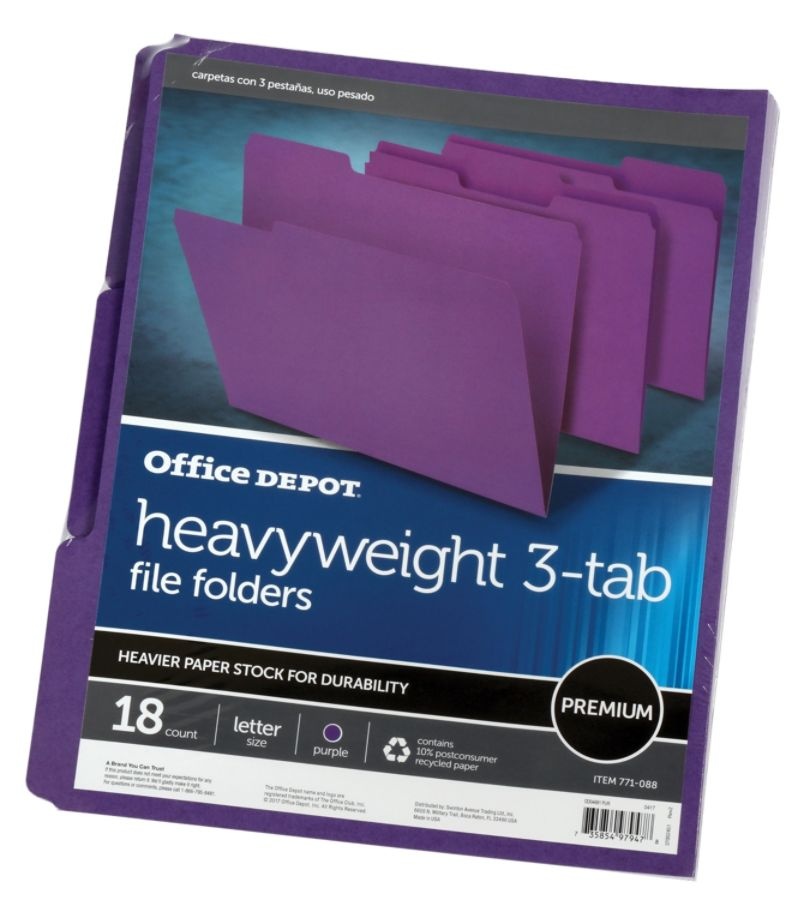 slide 2 of 2, Office Depot Heavy-Duty Top-Tab File Folders, 3/4'' Expansion, Letter Size, Purple, Pack Of 18 Folders, 18 ct