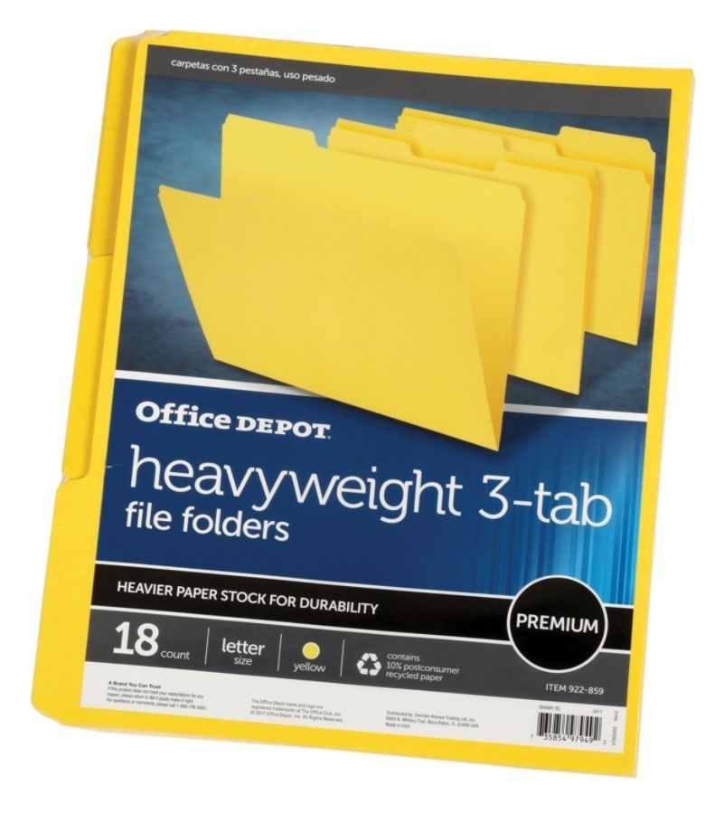 slide 2 of 2, Office Depot Brand Heavy-Duty File Folders, 3/4'' Expansion, Letter Size, Yellow, Pack Of 18 Folders, 18 ct