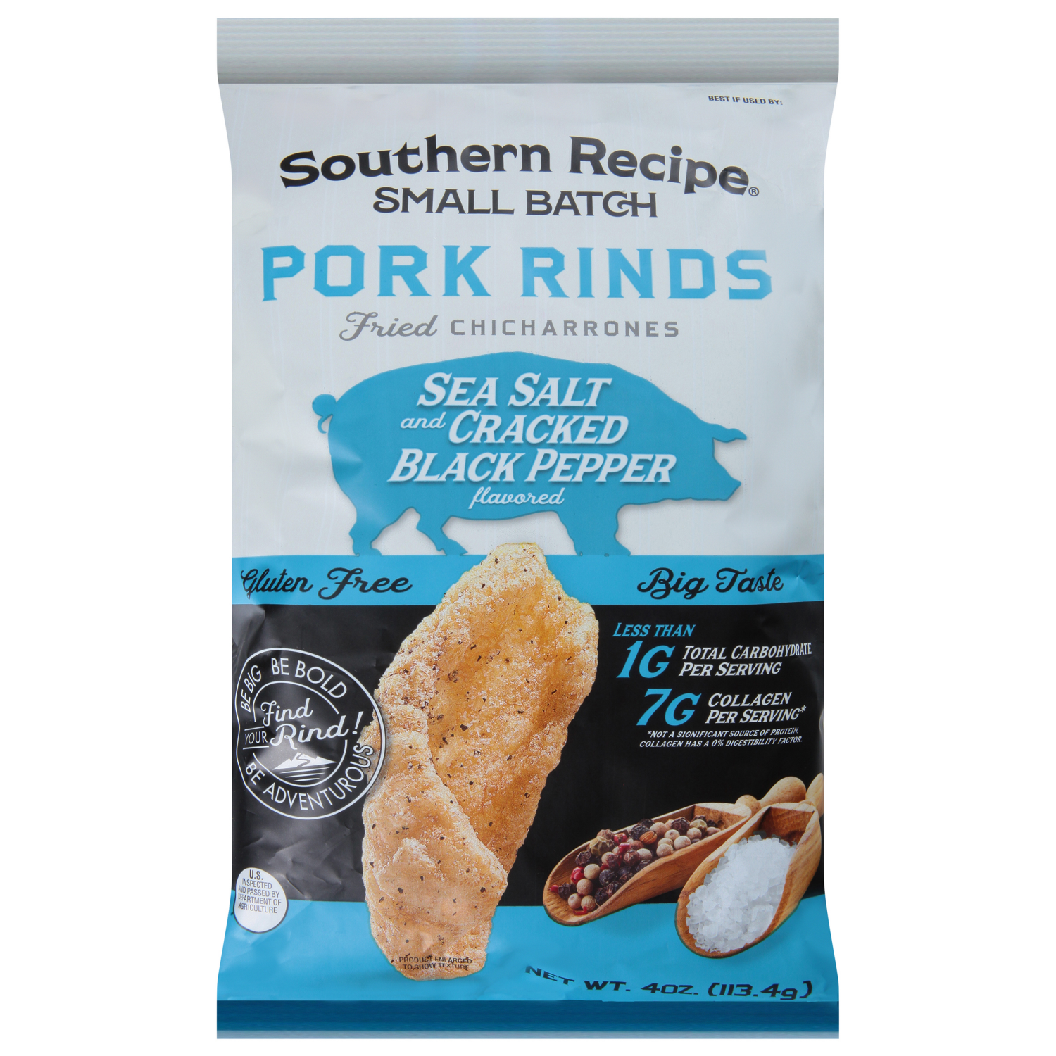 slide 1 of 2, Southern Recipe Sea Salt and Cracked Black Pepper Flavored Pork Rinds 4 oz, 4 oz