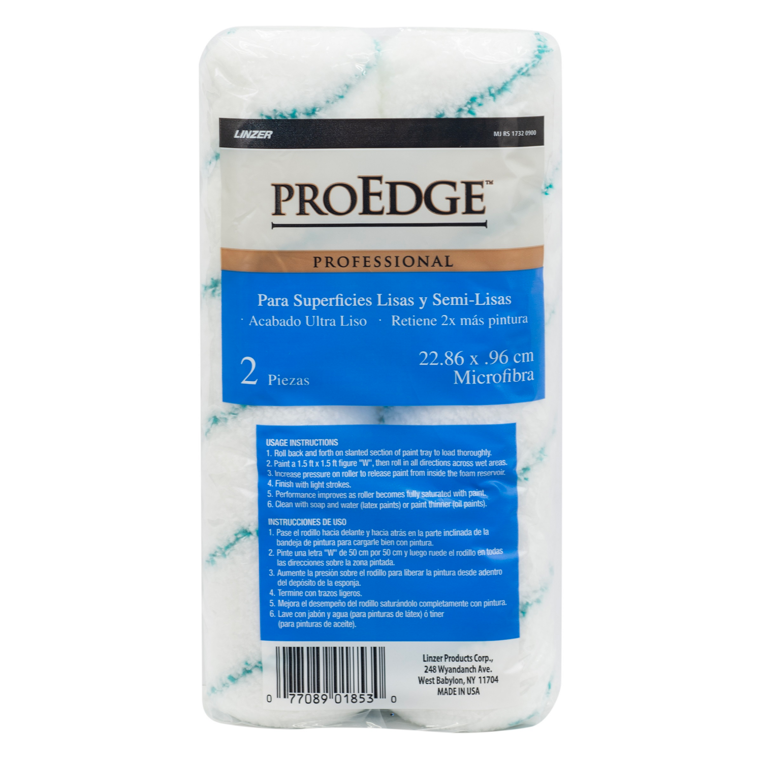slide 2 of 5, 9'' x 3/8'' Linzer Pro Edge Microfiber Paint Roller Cover 2-Pk, 9 in