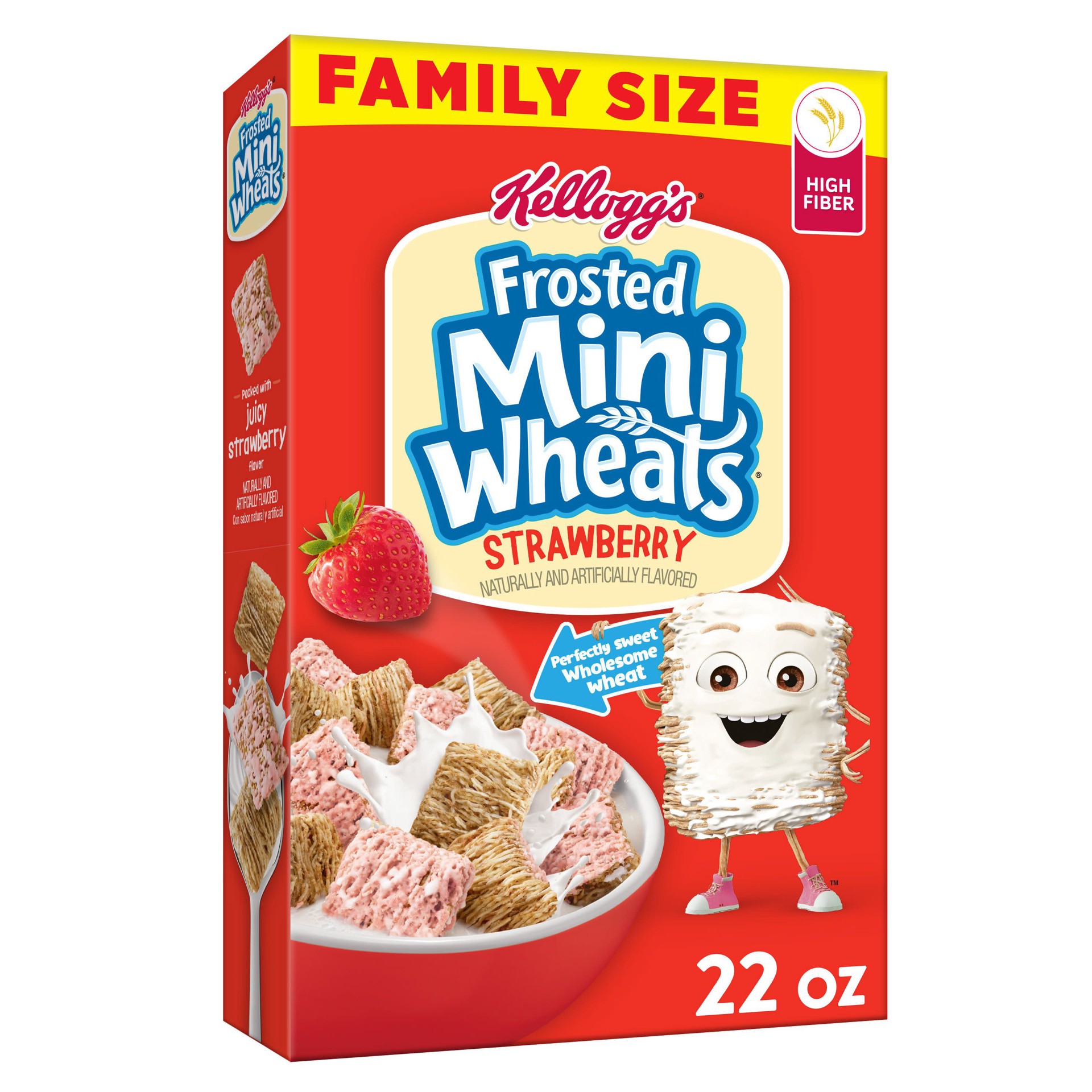 slide 1 of 51, Frosted Mini-Wheats Kellogg's Frosted Mini-Wheats Cold Breakfast Cereal, High-Fiber, Whole Grain, Family Size, Strawberry, 22oz Box, 1 Box, 22 oz