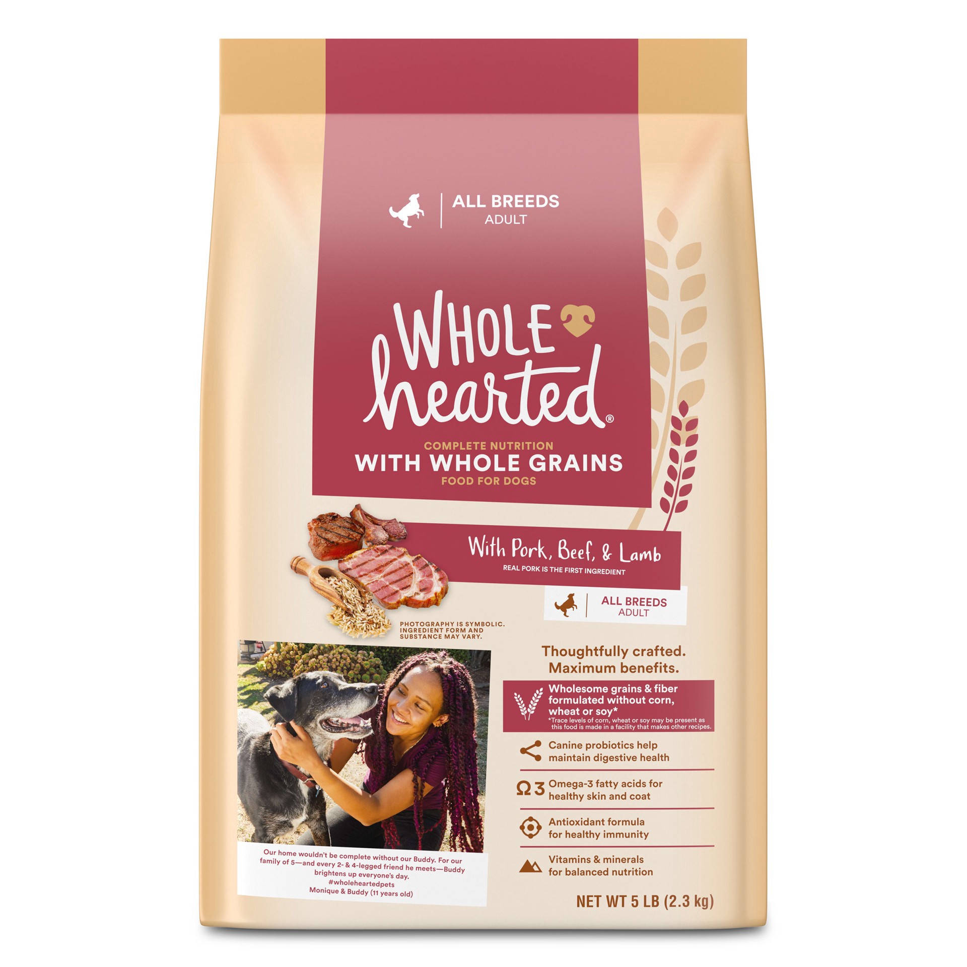 slide 1 of 1, Whole Hearted Adult All Breeds Pork Beef & Lamb Food for Dogs 5 lb, 5 lb