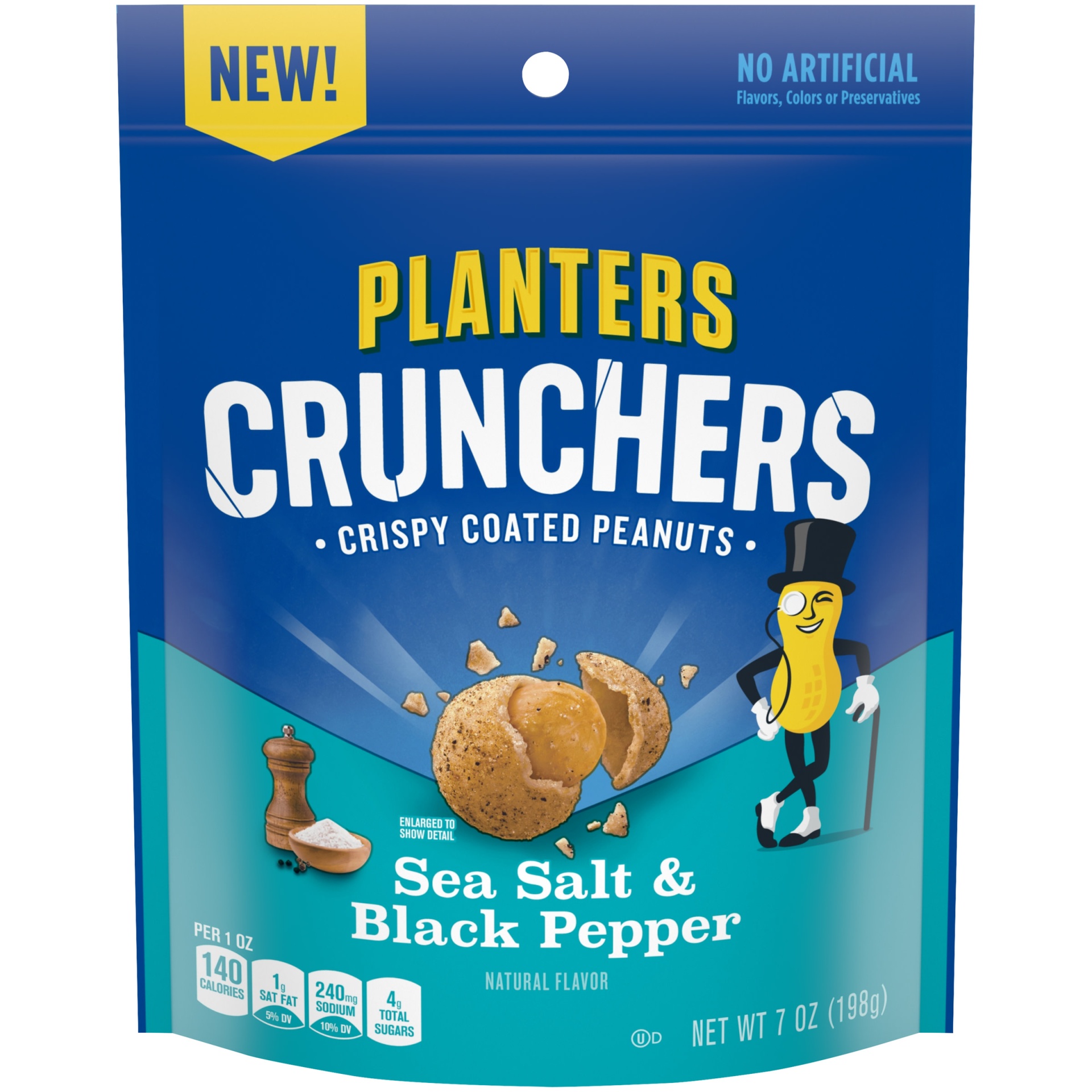 slide 1 of 10, Planters Crunchers Sea Salt & Black Pepper Crispy Coated Peanuts, 7 oz