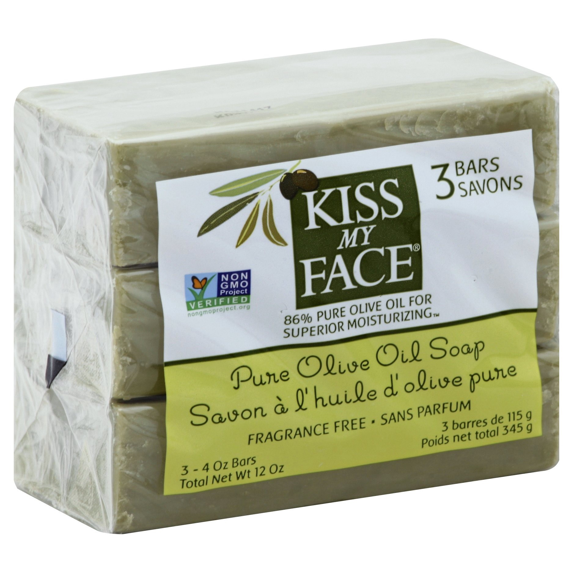 slide 1 of 10, Kiss My Face Fragrance Free Olive Oil Soap 3 ea, 12 oz