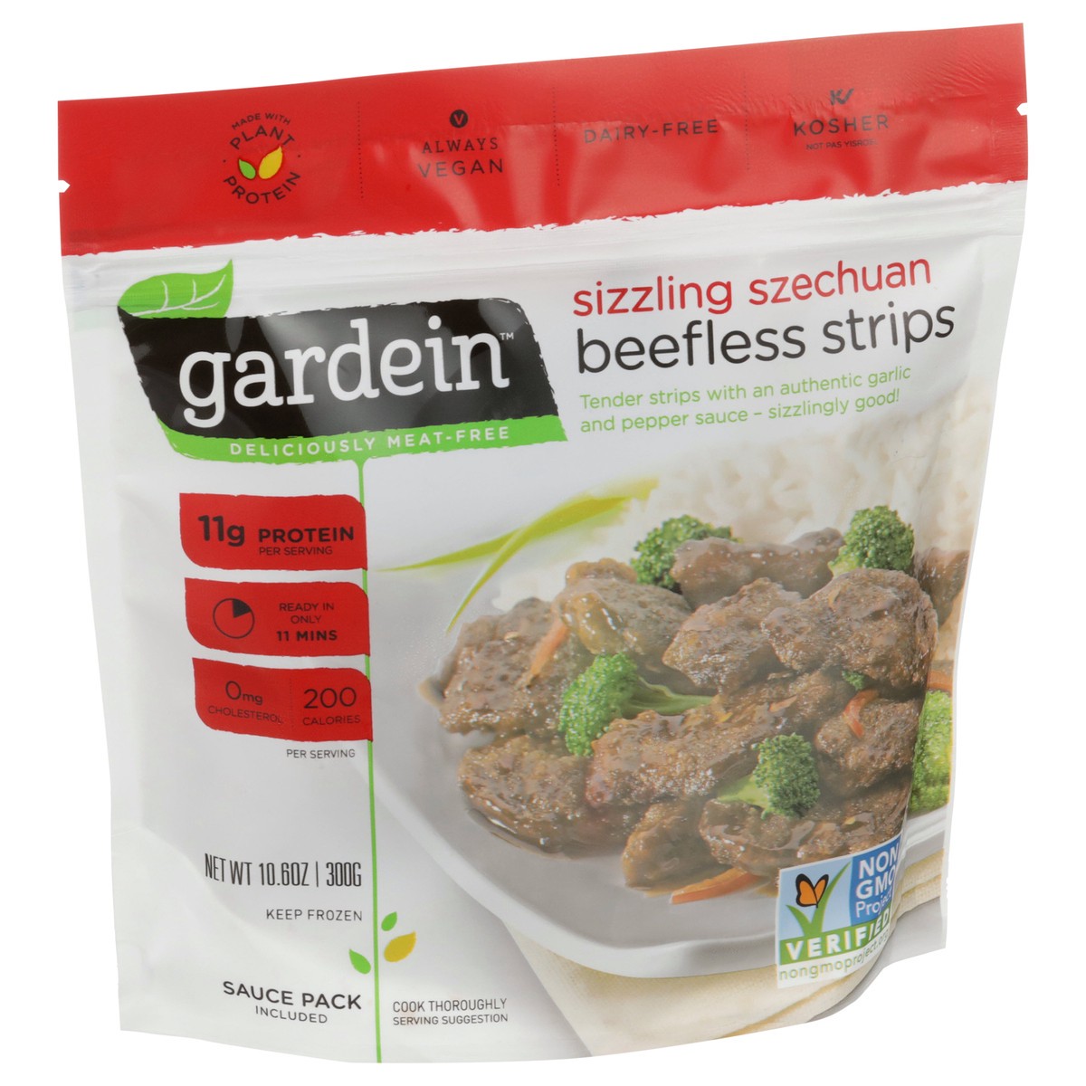 slide 2 of 8, Gardein Protein Szechuan Beefless Strips, 10.6 oz