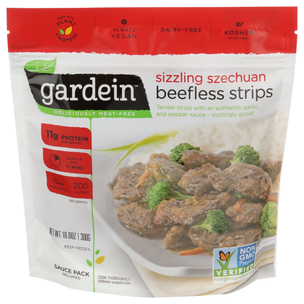 slide 1 of 8, Gardein Protein Szechuan Beefless Strips, 10.6 oz