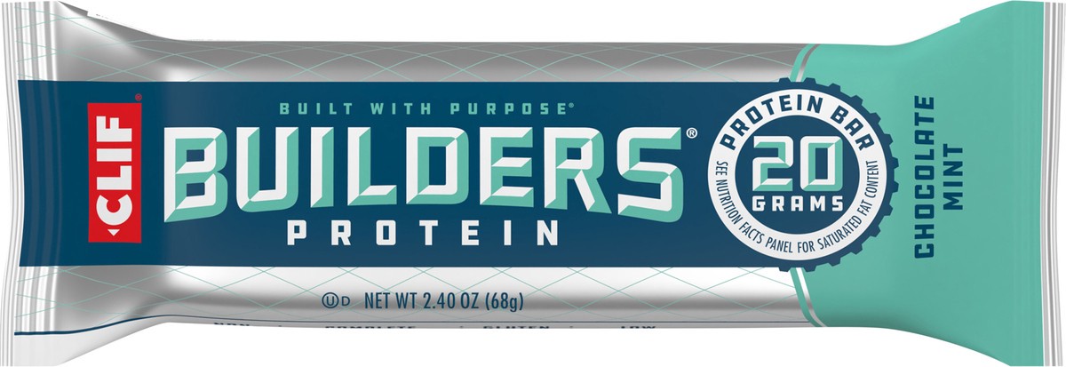slide 6 of 9, CLIF Builders - Chocolate Mint Flavor - Protein Bar - Gluten-Free - Non-GMO - Low Glycemic - 20g Protein - 2.4 oz., 2.4 oz
