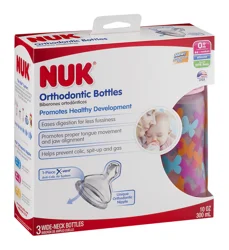 Nuk Orthodontic Bottles Wide Neck 0+m Medium Flow 10oz 3ct