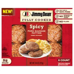 Jimmy Dean Fully Cooked Spicy Pork Sausage Patties, 9.6 oz, 8 Count