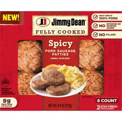 Jimmy Dean Fully Cooked Spicy Pork Sausage Patties, 9.6 oz, 8 Count