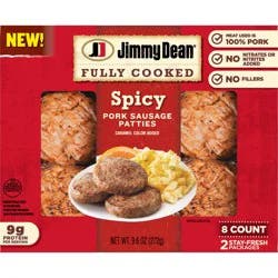 Jimmy Dean Fully Cooked Spicy Pork Sausage Patties, 9.6 oz, 8 Count