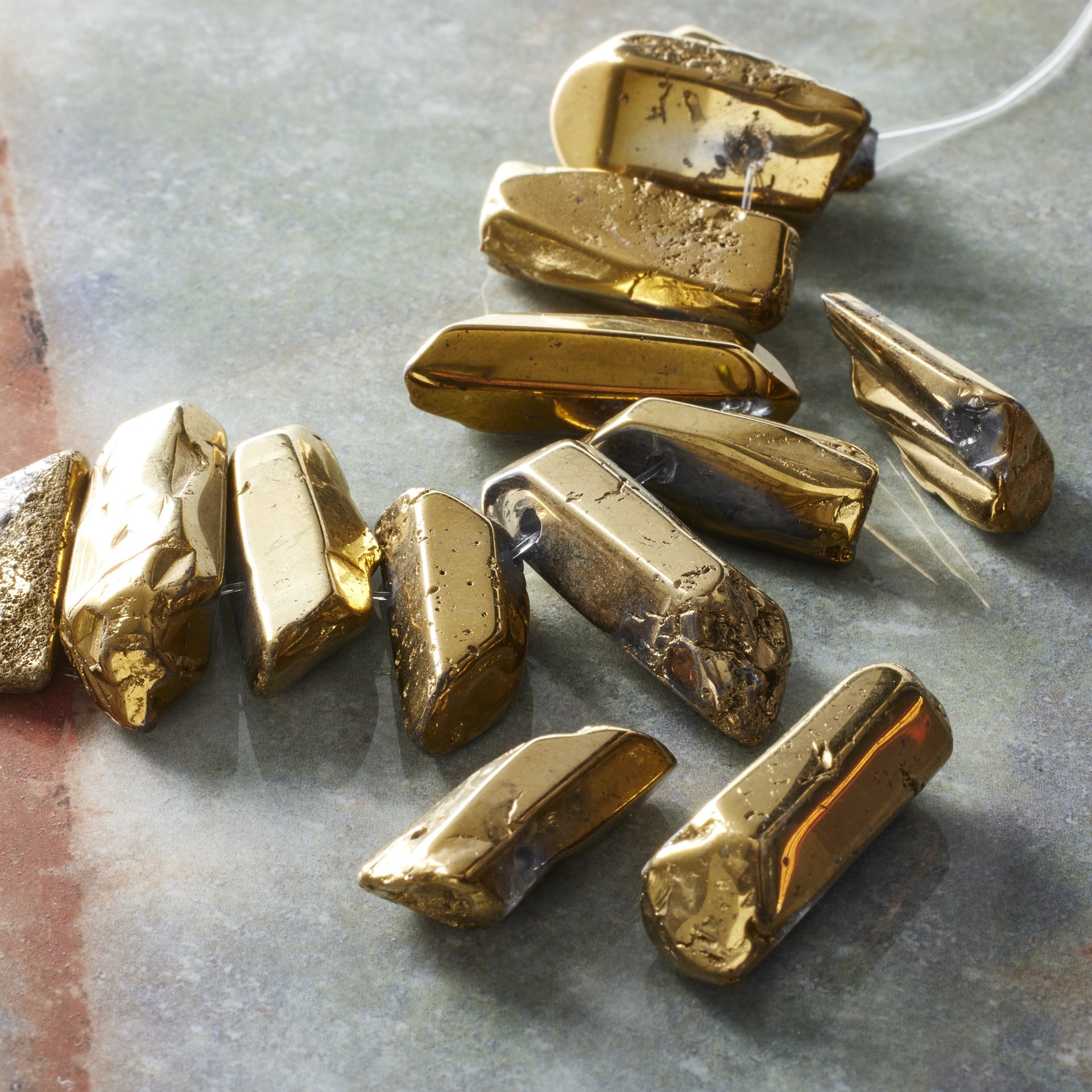 slide 3 of 3, Gold Luster Quartz Nugget Beads By Bead Landing, 26mm - 19mm