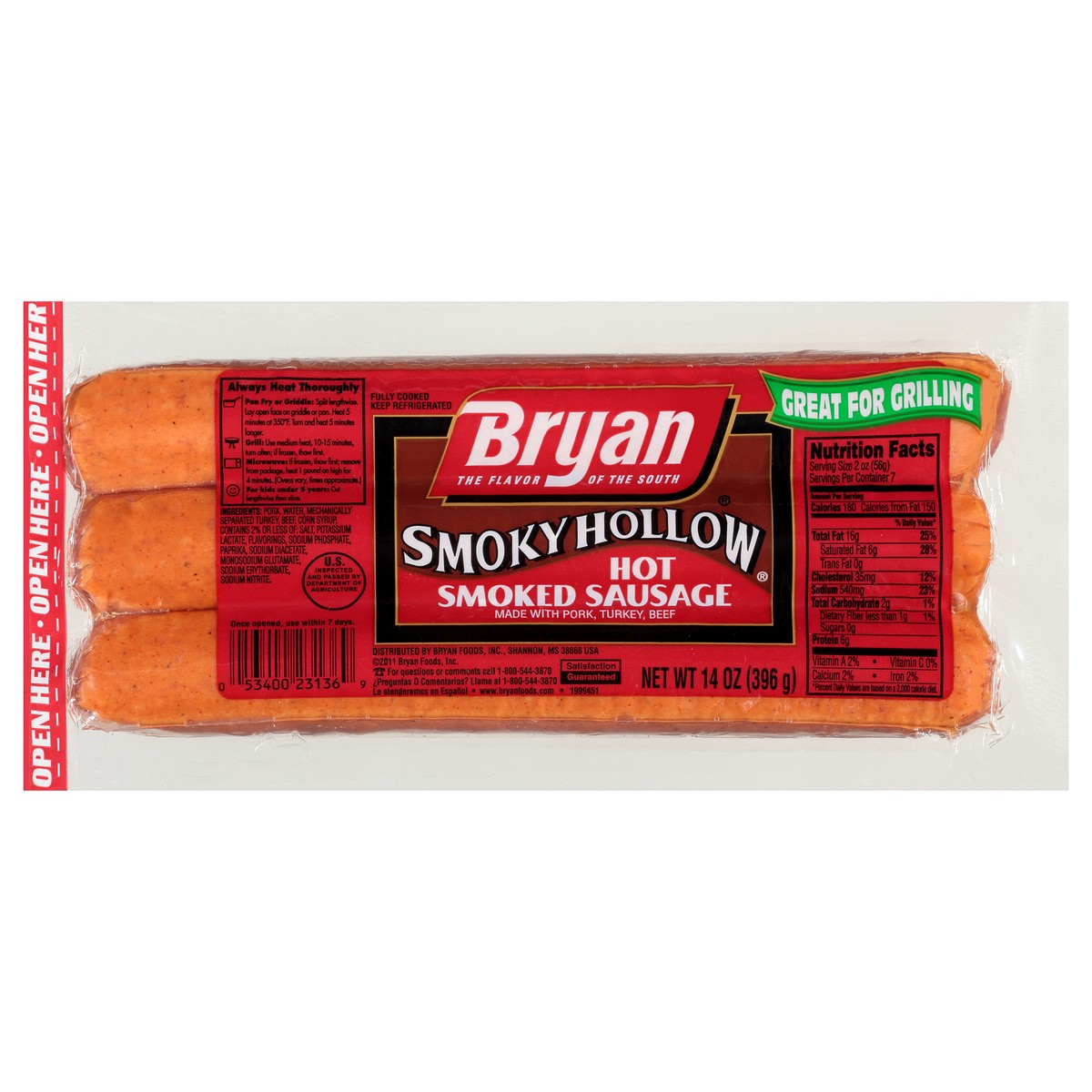 slide 9 of 9, Bryan Hot Smoked Sausage, 14 oz., 396.89 g