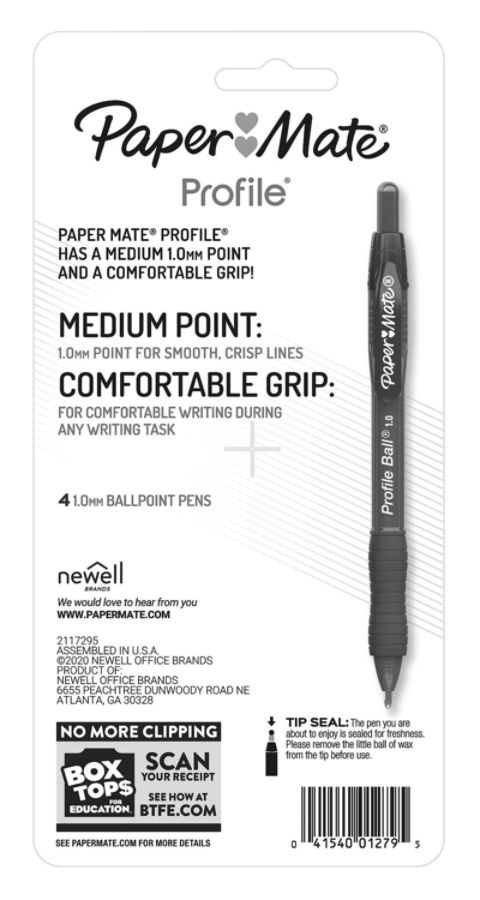 slide 6 of 6, Paper Mate Ballpoint Pen, Profile Retractable Pen, Medium Point (1.0Mm), Assorted, 4 Count, 1 ct