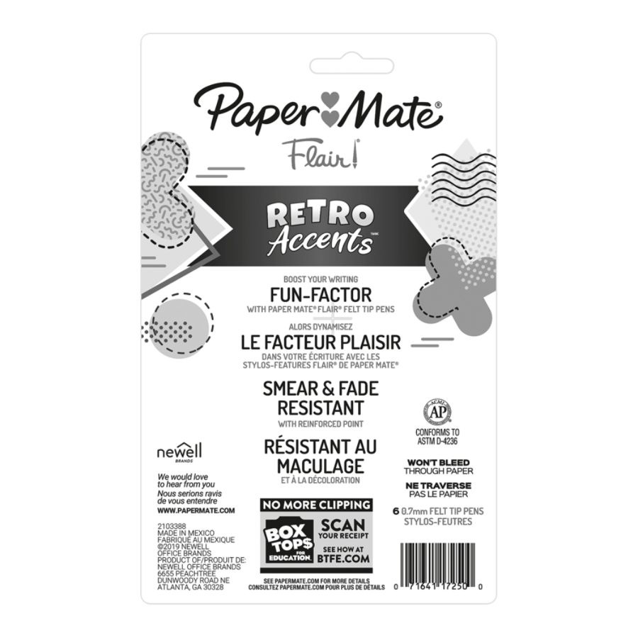 slide 2 of 7, Paper Mate Flair Felt Tip Pens, Medium Point, Assorted, Special Edition Retro Accents, 6 Pack, 6 ct