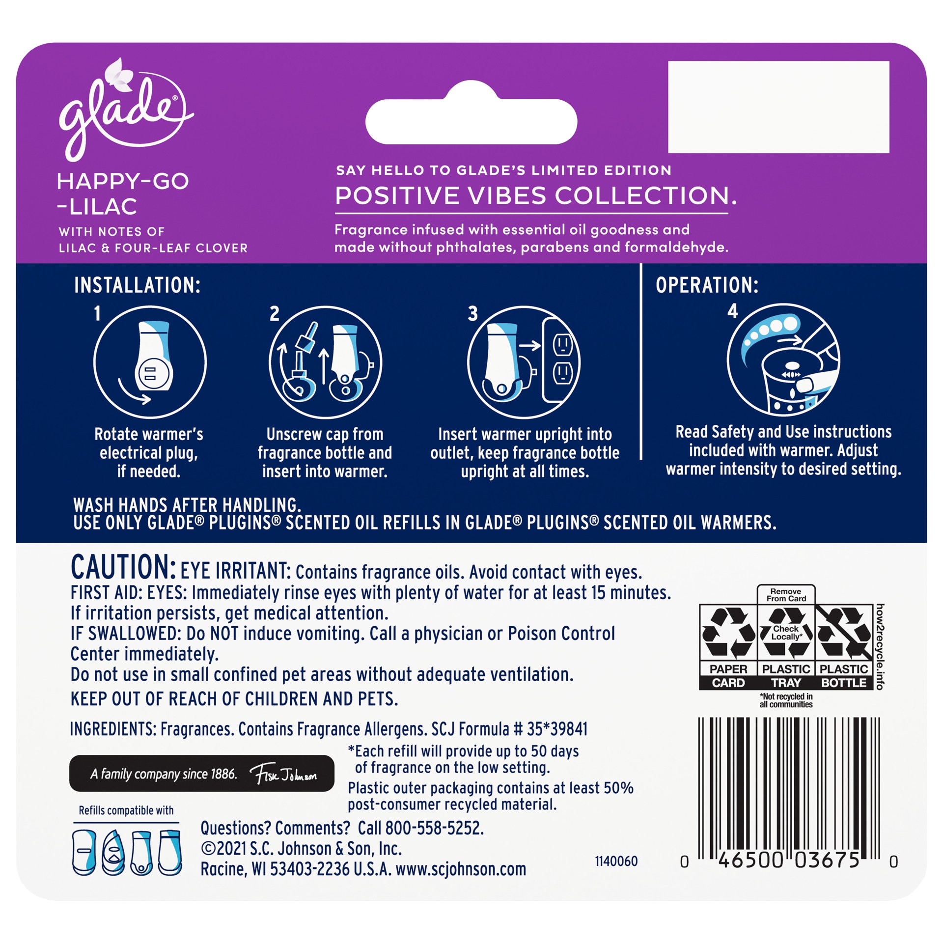 slide 2 of 5, Glade PlugIns Scented Oil Refill, Happy-Go-Lilac Scent, Infused with Essential Oils, Spring Limited Edition Fragrance, Positive Vibes Collection, 0.67 oz, 5 Count, 3.35 fl oz