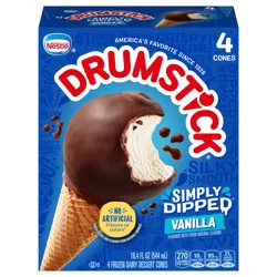 Drumstick Simply Dipped Vanilla Frozen Dairy Dessert Cones 4 Each