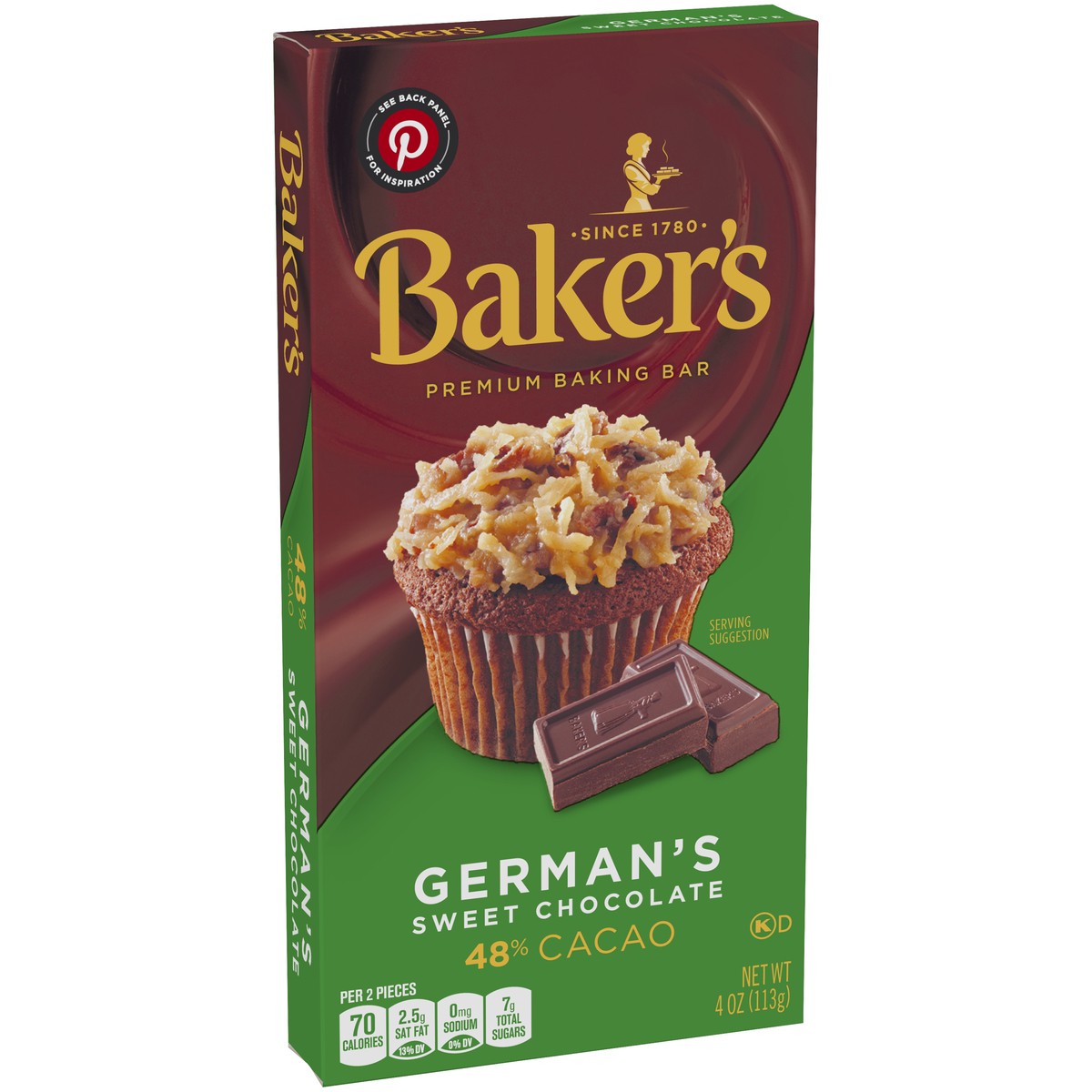 slide 3 of 9, Baker's German's Sweet Chocolate Premium Baking Bar with 48% Cacao, 4 oz Box, 4 oz