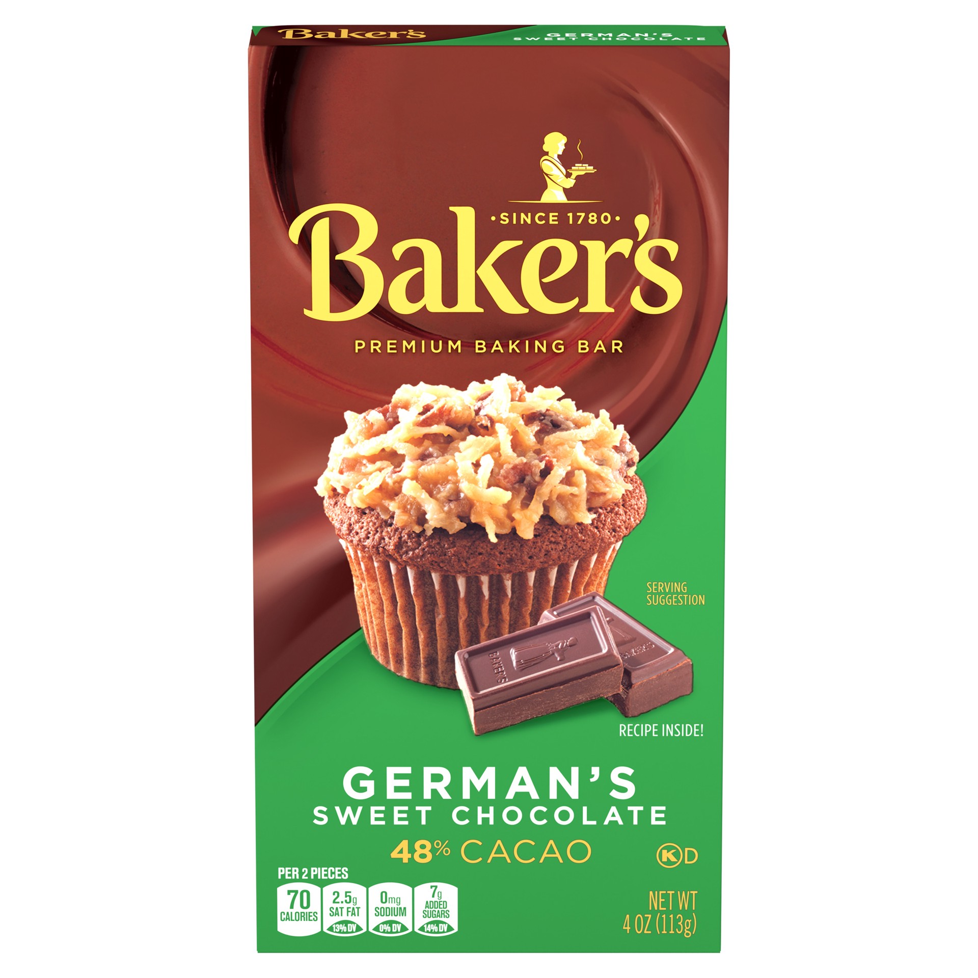 slide 1 of 9, Baker's German's Sweet Chocolate Premium Baking Bar with 48% Cacao, 4 oz Box, 4 oz