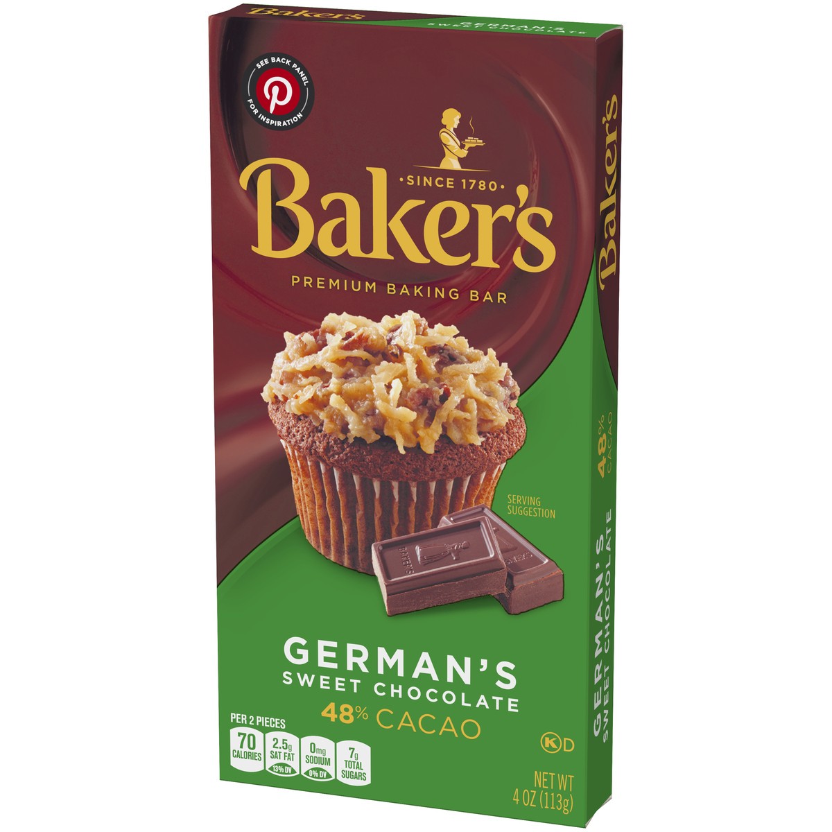 slide 9 of 9, Baker's German's Sweet Chocolate Premium Baking Bar with 48% Cacao, 4 oz Box, 4 oz