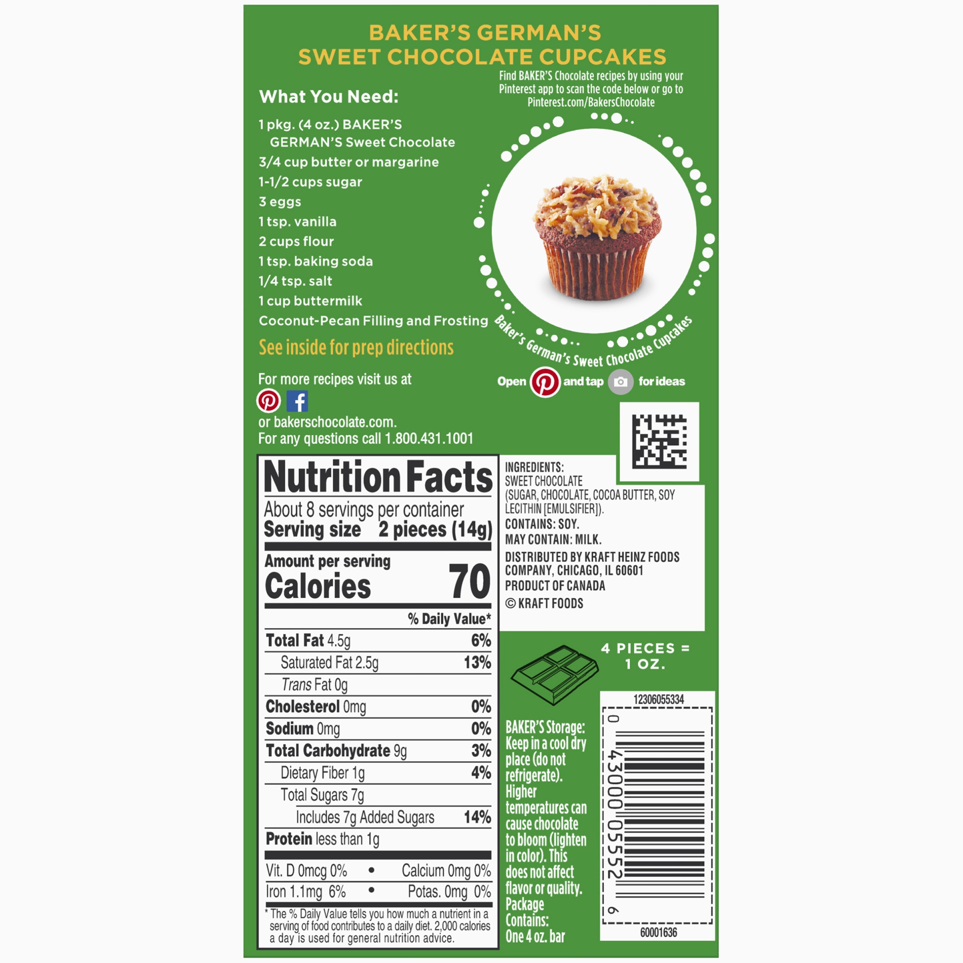 Baker's German's Sweet Chocolate Premium Baking Bar with 48 Cacao 4 oz