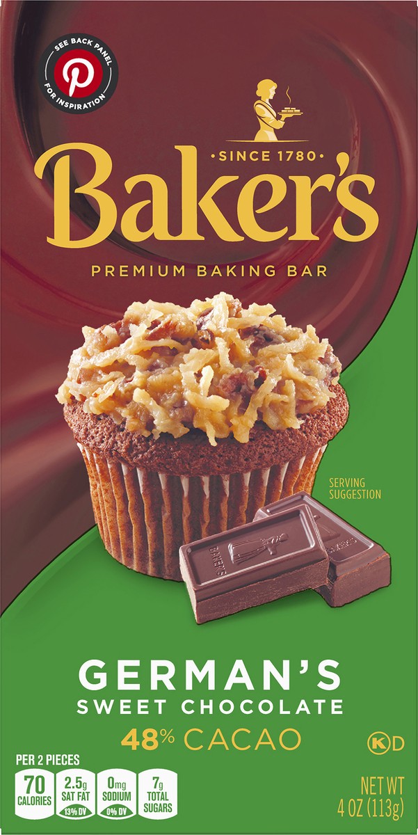 slide 5 of 9, Baker's German's Sweet Chocolate Premium Baking Bar with 48% Cacao, 4 oz Box, 4 oz