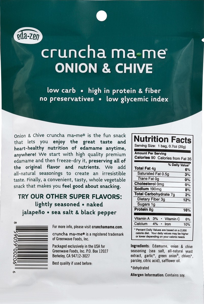 slide 4 of 4, Cruncha Ma-me Veggie Snack, Freeze-Dried Edamame, Onion & Chive, 0.7 oz