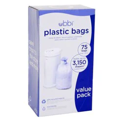 Ubbi Plastic Diaper Pail Bags - White - 75 ct