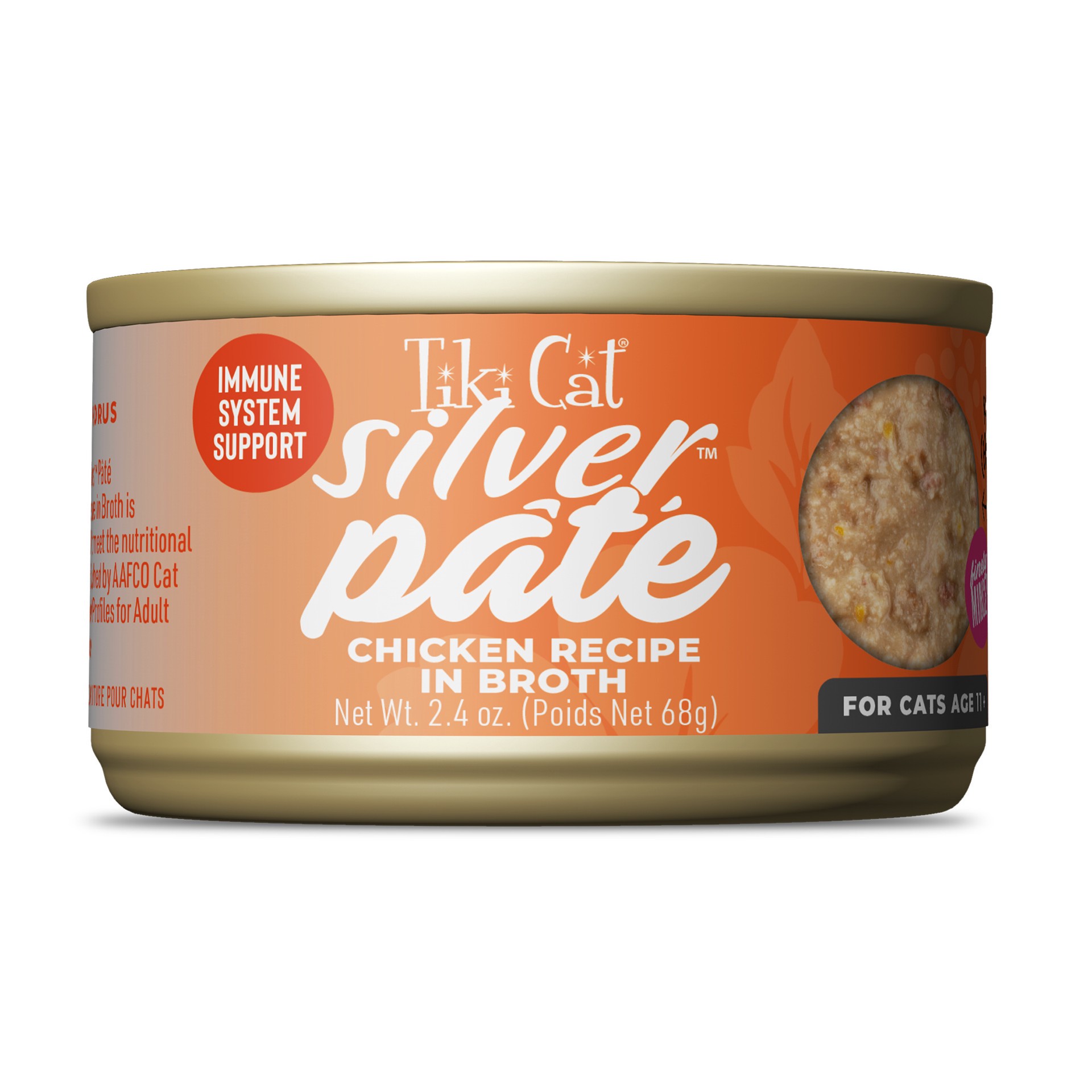 slide 1 of 6, Tiki Cat Silver Pate Wet Cat Food, Chicken Recipe in Broth, 2.4 oz. Can (12 Count), 2.4 oz