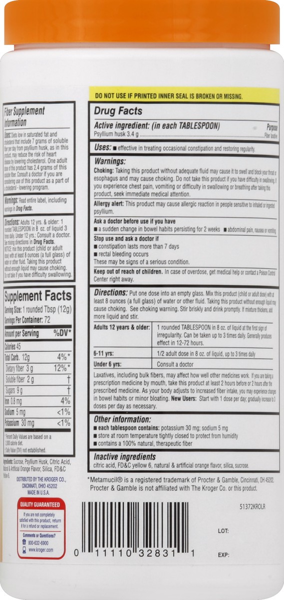 slide 3 of 3, Kroger Natural Fiber Orange Flavored Laxative, 30.4 oz