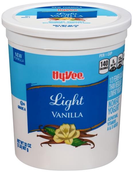 slide 1 of 1, Hy-Vee Light Vanilla Nonfat Yogurt, 32 oz