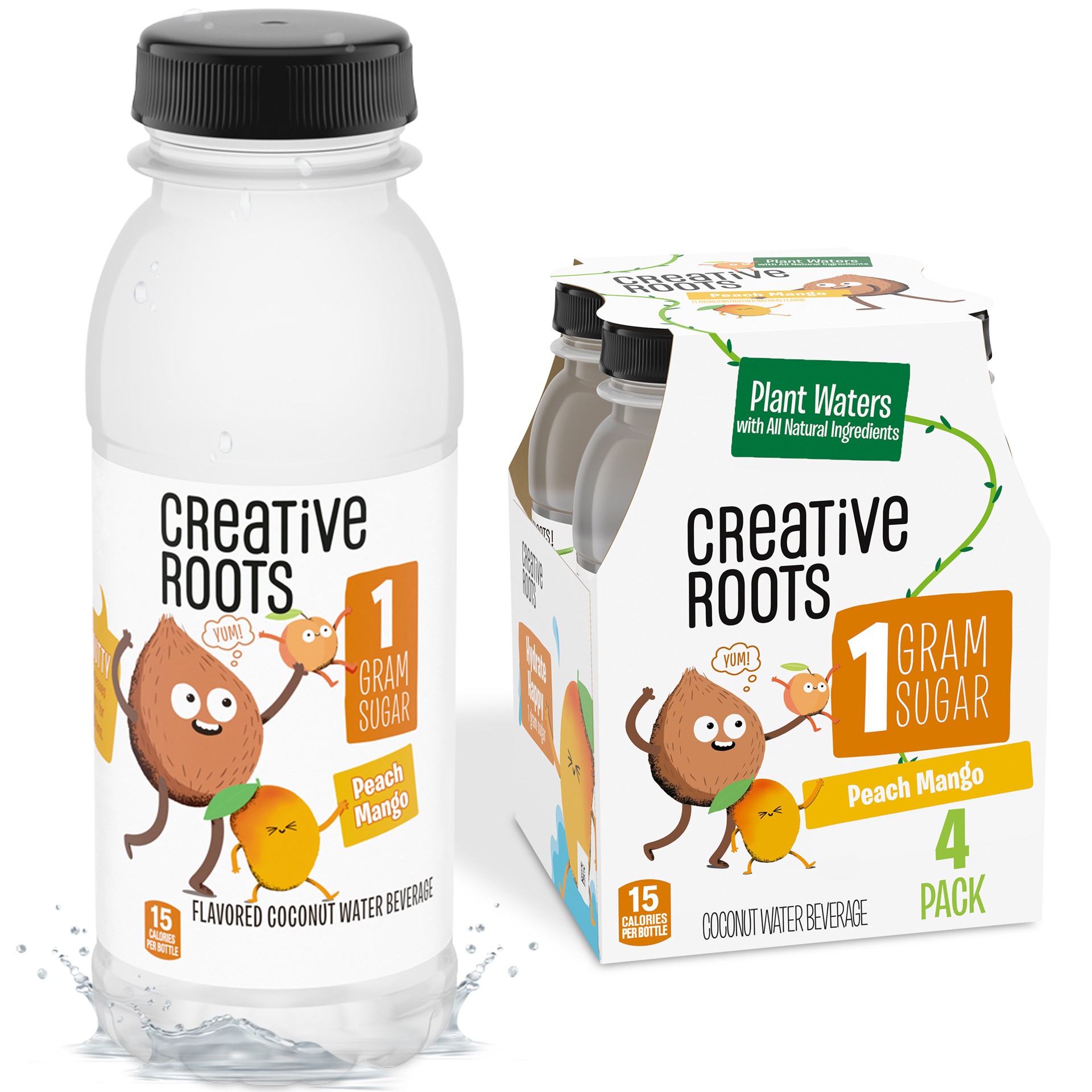 slide 1 of 5, Creative Roots Peach Mango Naturally Flavored Coconut Water Beverage, 4 ct Pack, 8.5 fl oz Bottles, 4 ct