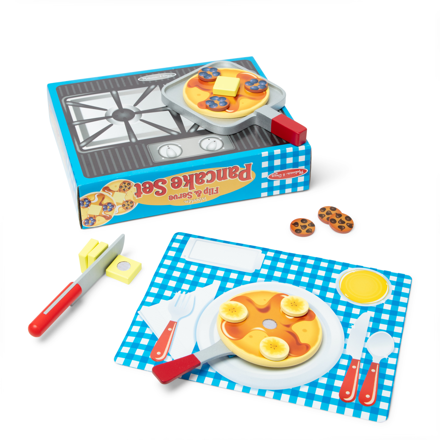 slide 3 of 8, Melissa & Doug Flip And Serve Pancake Set (19 Pcs) - Wooden Breakfast Play Food, 19 ct
