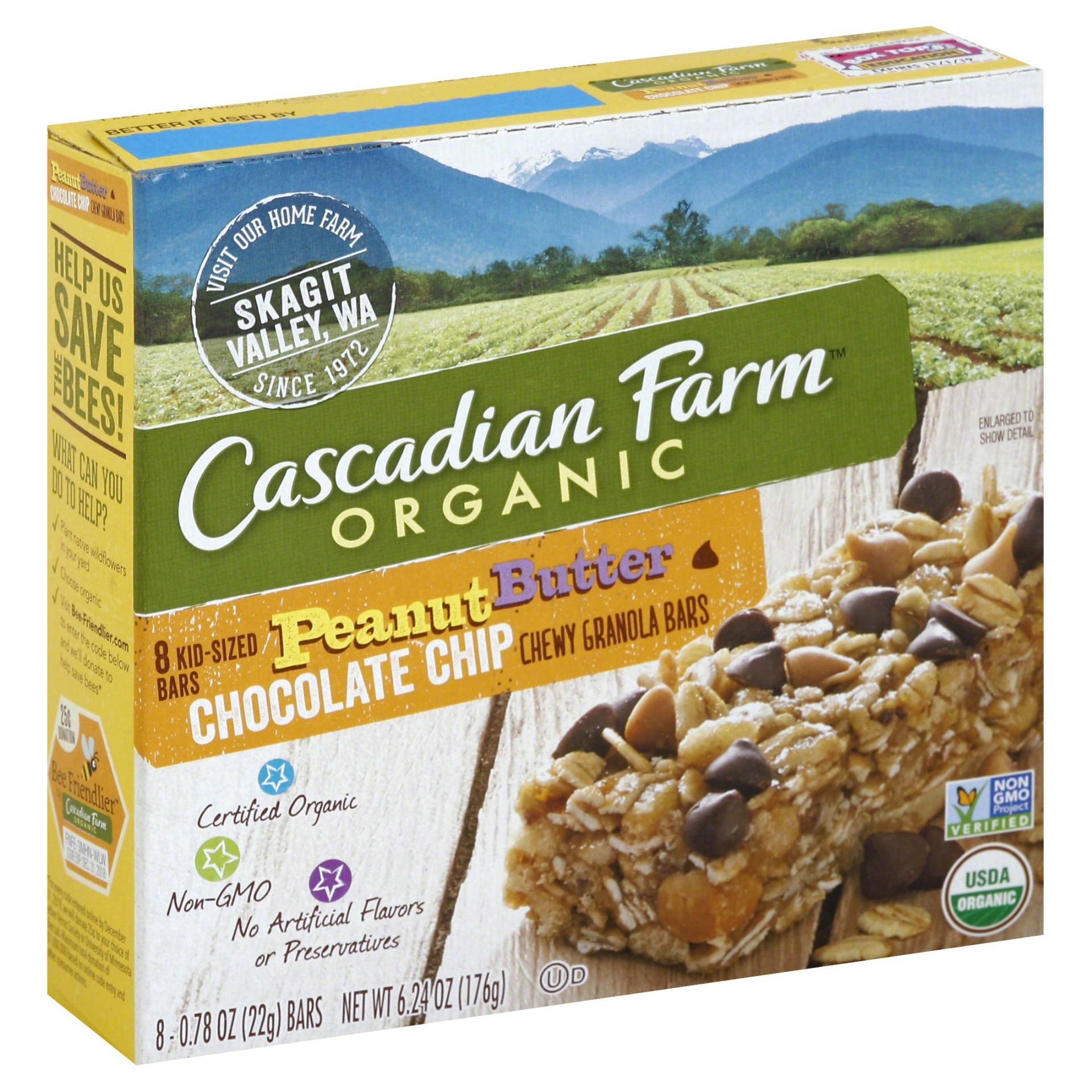 slide 1 of 1, Cascadian Farm Peanut Butter Chocolate Chip Chewy Granola Bars, 8 ct; 0.78 oz