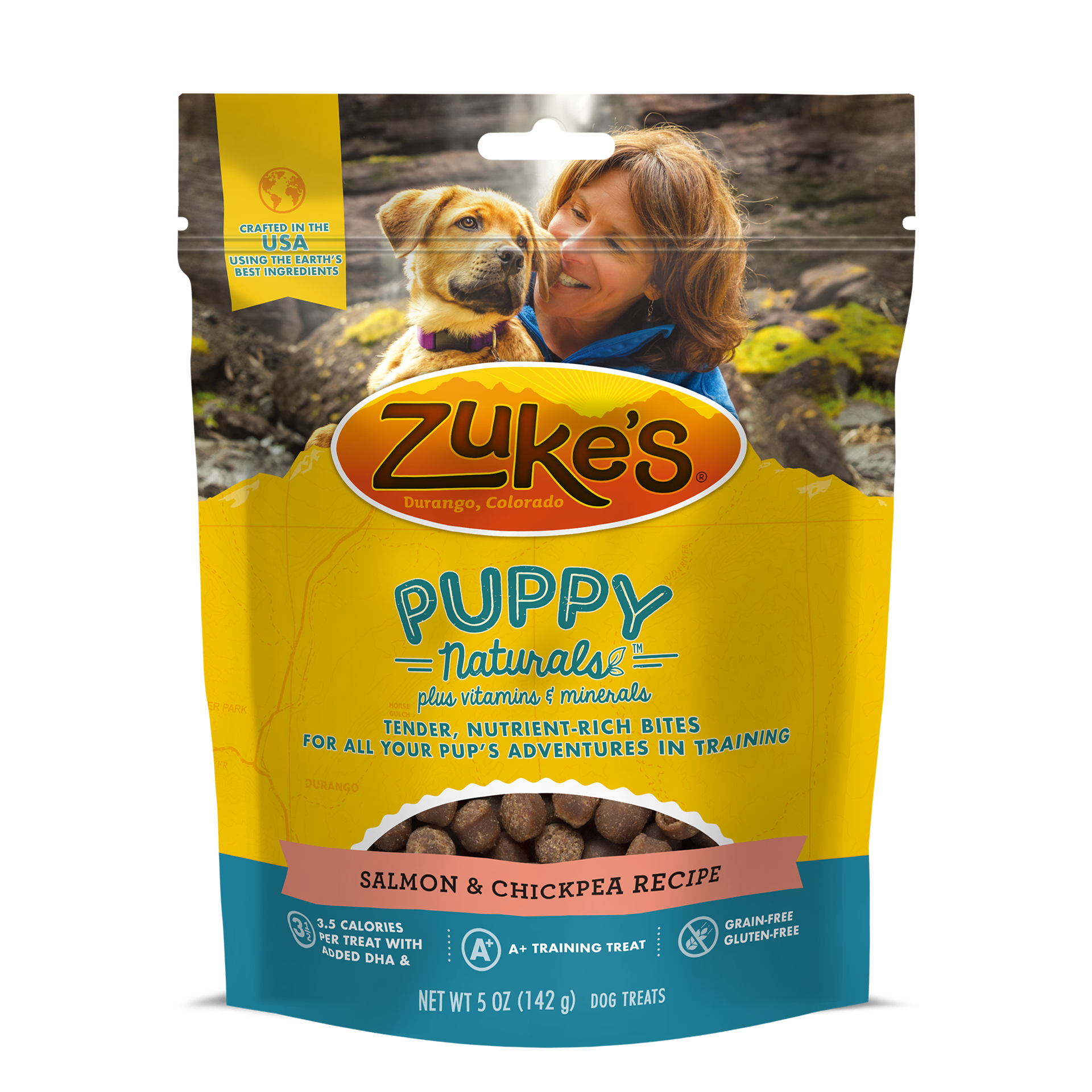 slide 1 of 4, ZUKES Zuke's Puppy Naturals Puppy Treats Salmon and Chickpea Recipe - 5 oz Bag, 1 ct