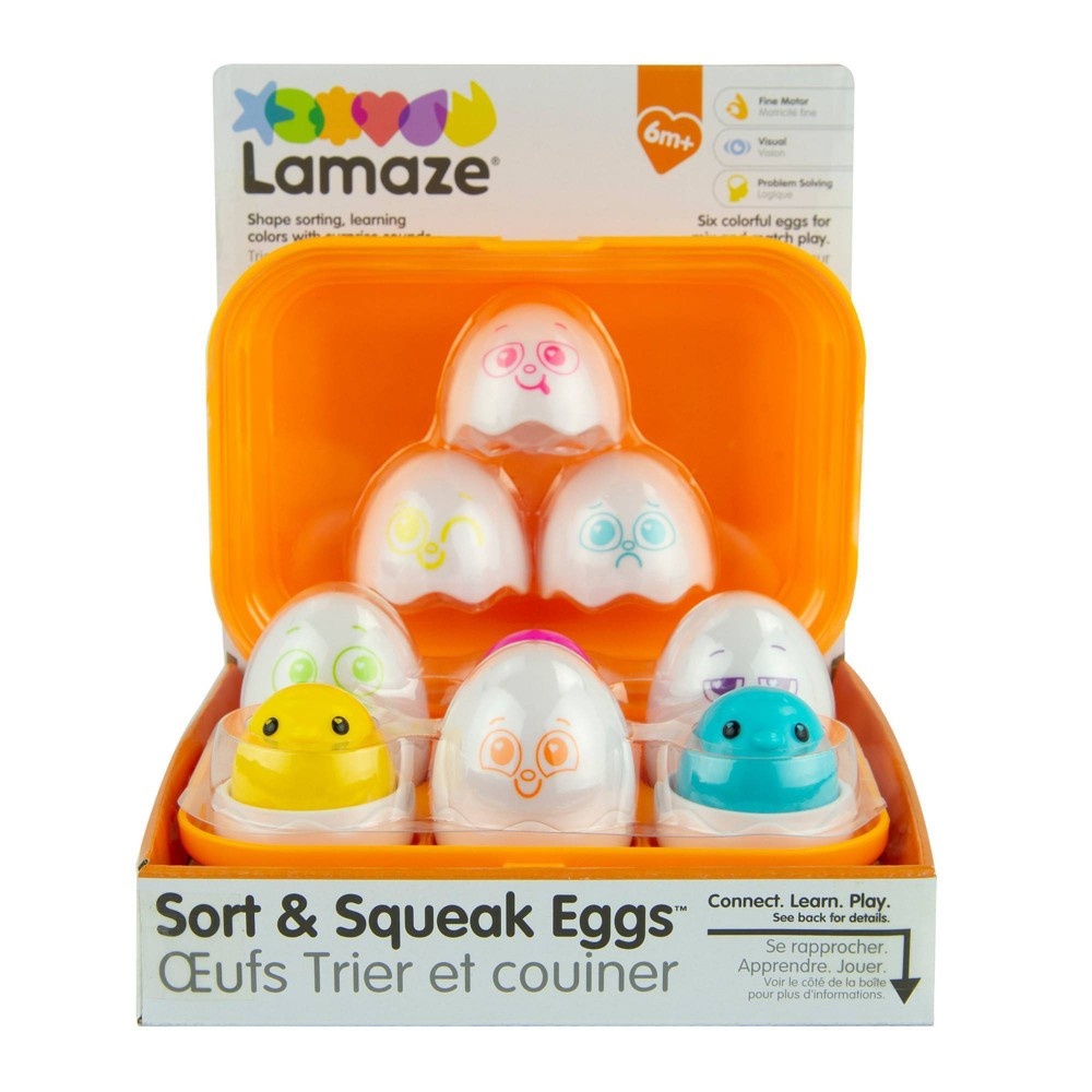 slide 8 of 9, Lamaze Sort & Squeak Eggs, Shape Sorter, Color Matching Easter Toy, 1 ct