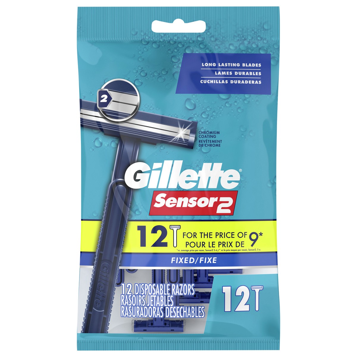 slide 1 of 1, Gillette Sensor2 Fixed Head Disposable Razors, 12 Count, 12 ct