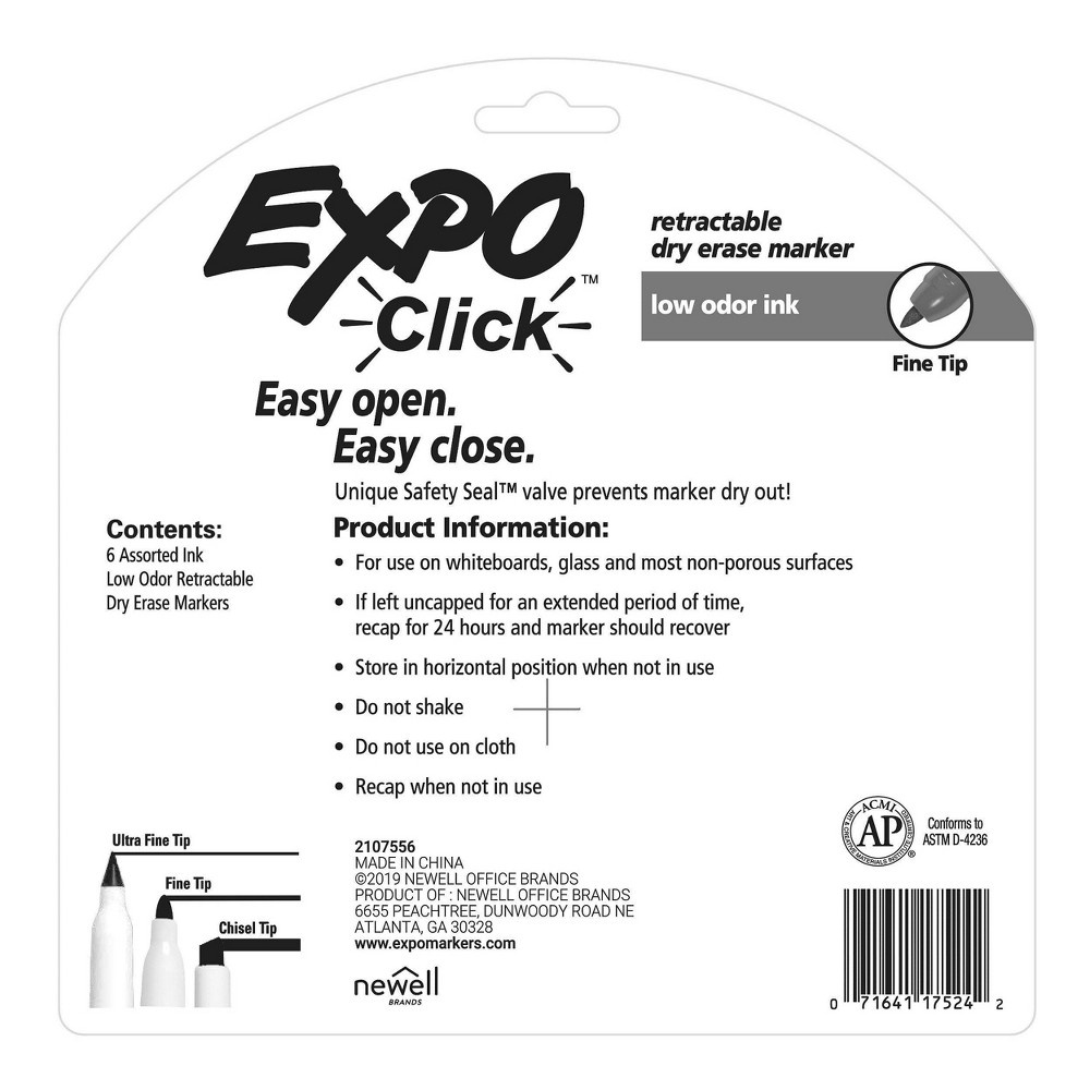 slide 4 of 4, Expo Click Dry Erase Markers Retractable Fine Tip Multicolored, 6 ct
