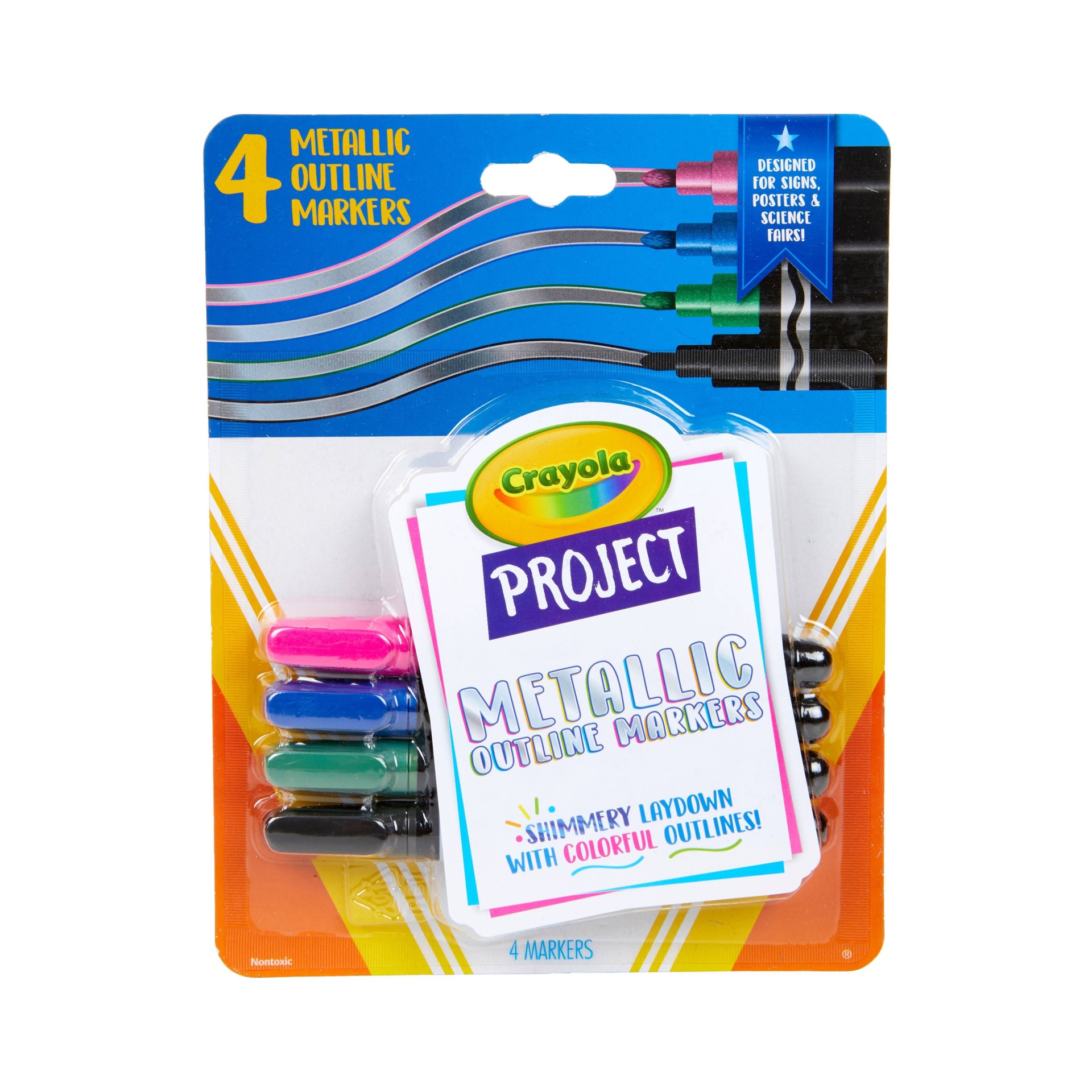 slide 1 of 4, Crayola Project Outline Markers - Metallic Colors, 4 ct