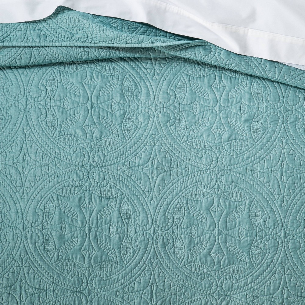 slide 4 of 4, King Medallion Stitch Quilt Dusty Jade - Opalhouse, 1 ct