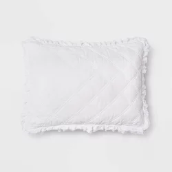 Standard Vintage Washed Ruffle Sham White - Threshold