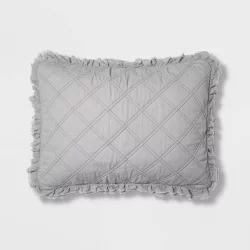 Standard Vintage Washed Ruffle Sham Light Gray - Threshold