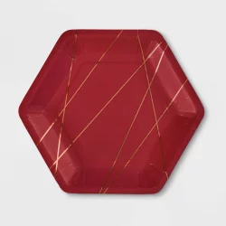 20ct 7" Hexagon Burgundy Metallic Snack Paper Plates - Spritz