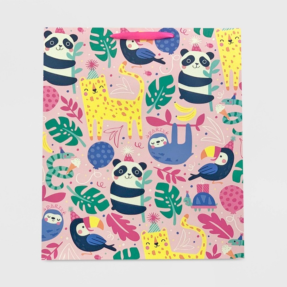 slide 2 of 2, XLarge Jungle Print Gift Bag Pink - Spritz, 1 ct