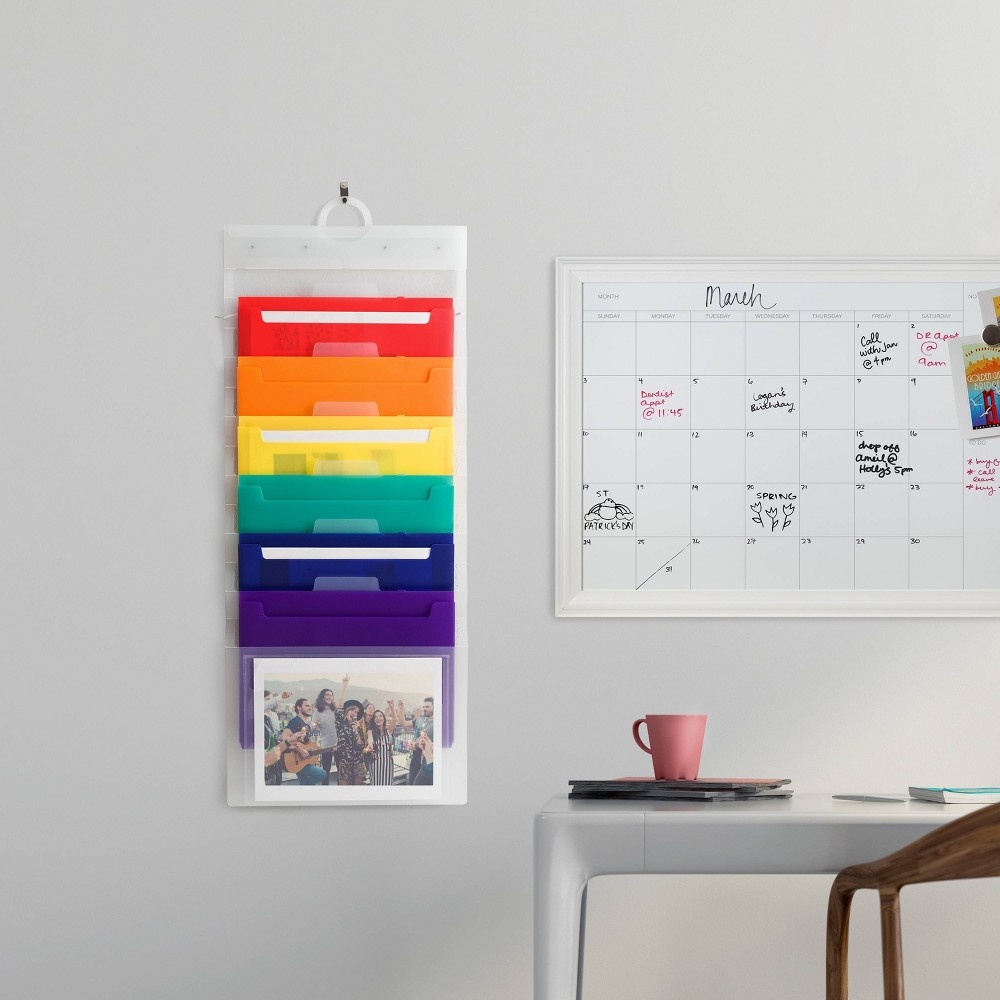 slide 3 of 5, U Brands Cascading File Wall Organizer (with 6 Removeable Folders), 14 in x 24 in