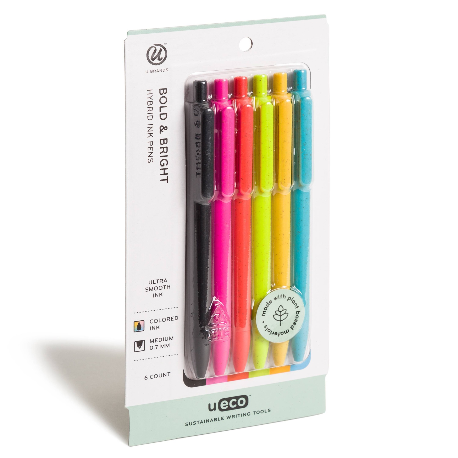 Bold & Bright Hybrid Colored Ink Pens - U Brands 6 ct