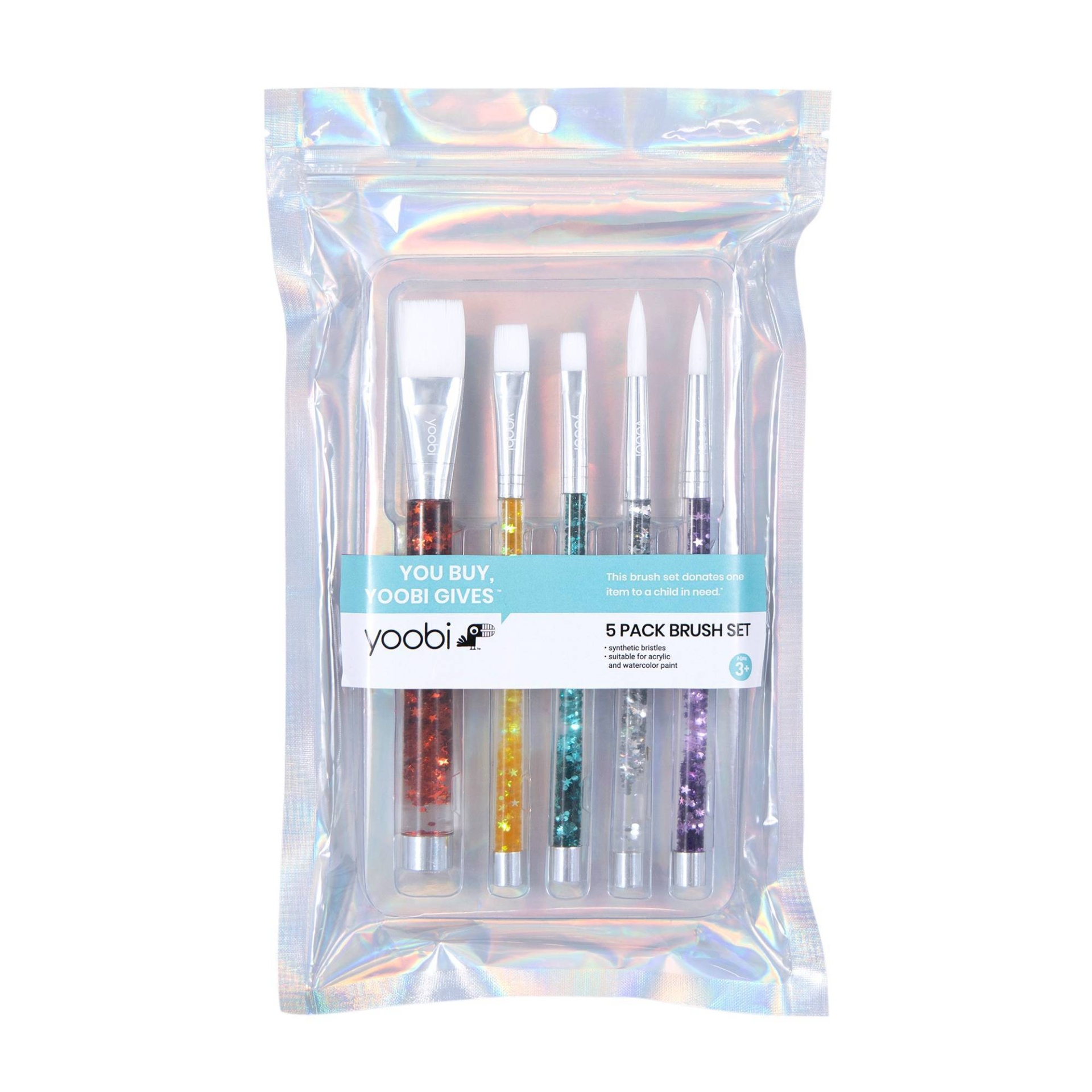 slide 1 of 4, Yoobi Novelty Paint Brush Set - Glitter, 5 ct