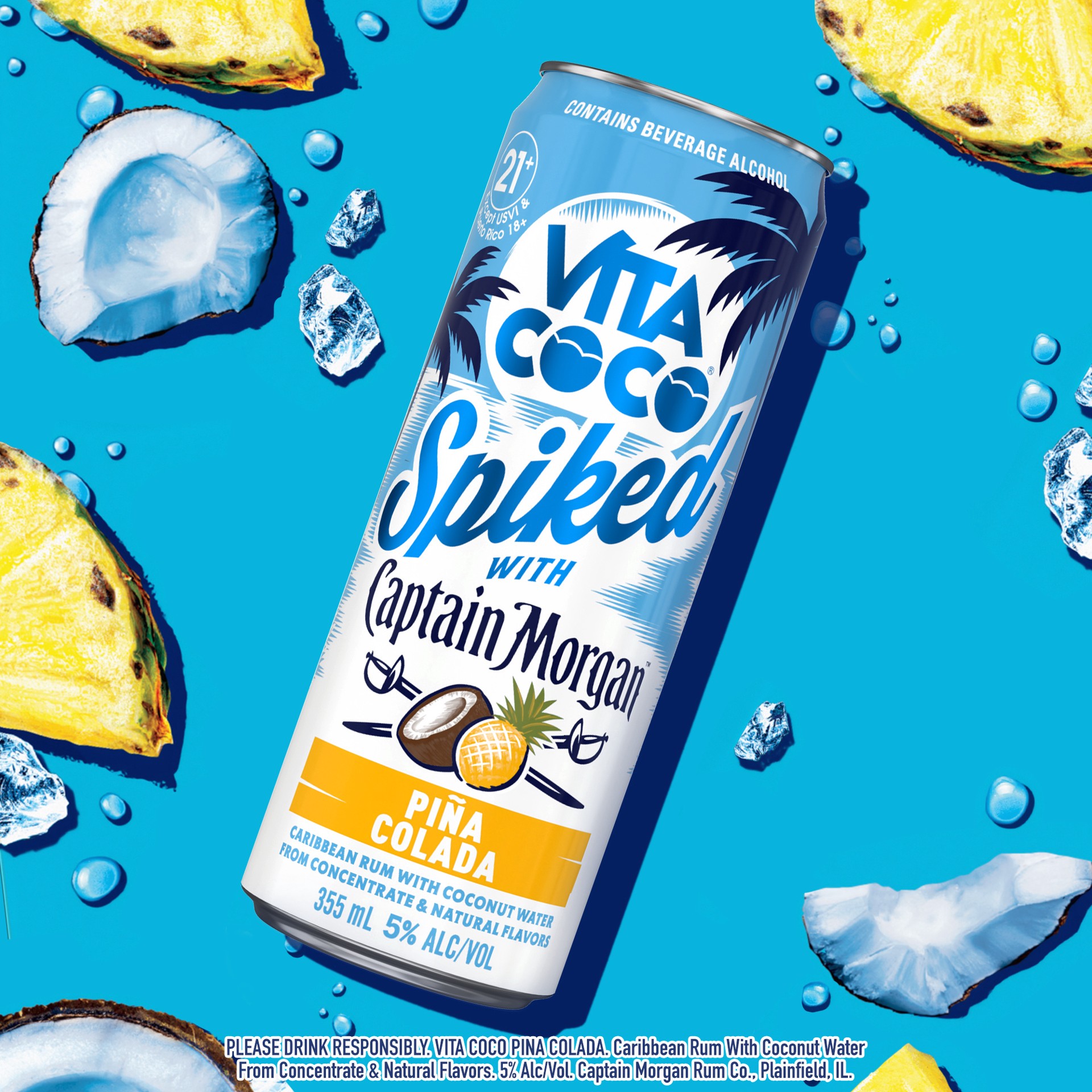 slide 7 of 7, Vita Coco Spiked with Captain Morgan Pina Colada, 4-PACK (4 x 12 fl oz), 1420 ml
